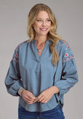 Roper 2435 Denim V-Neck (Blue) - Women's Western Blouse